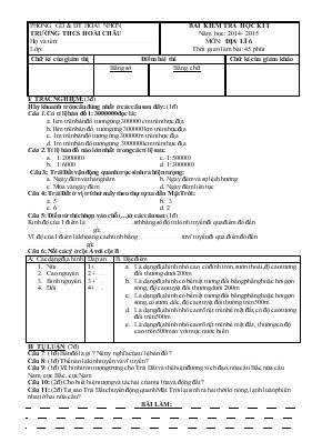 Bài kiểm tra học kì I năm học 2014- 2015 môn địa lí 6 thời gian làm bài 45 phút